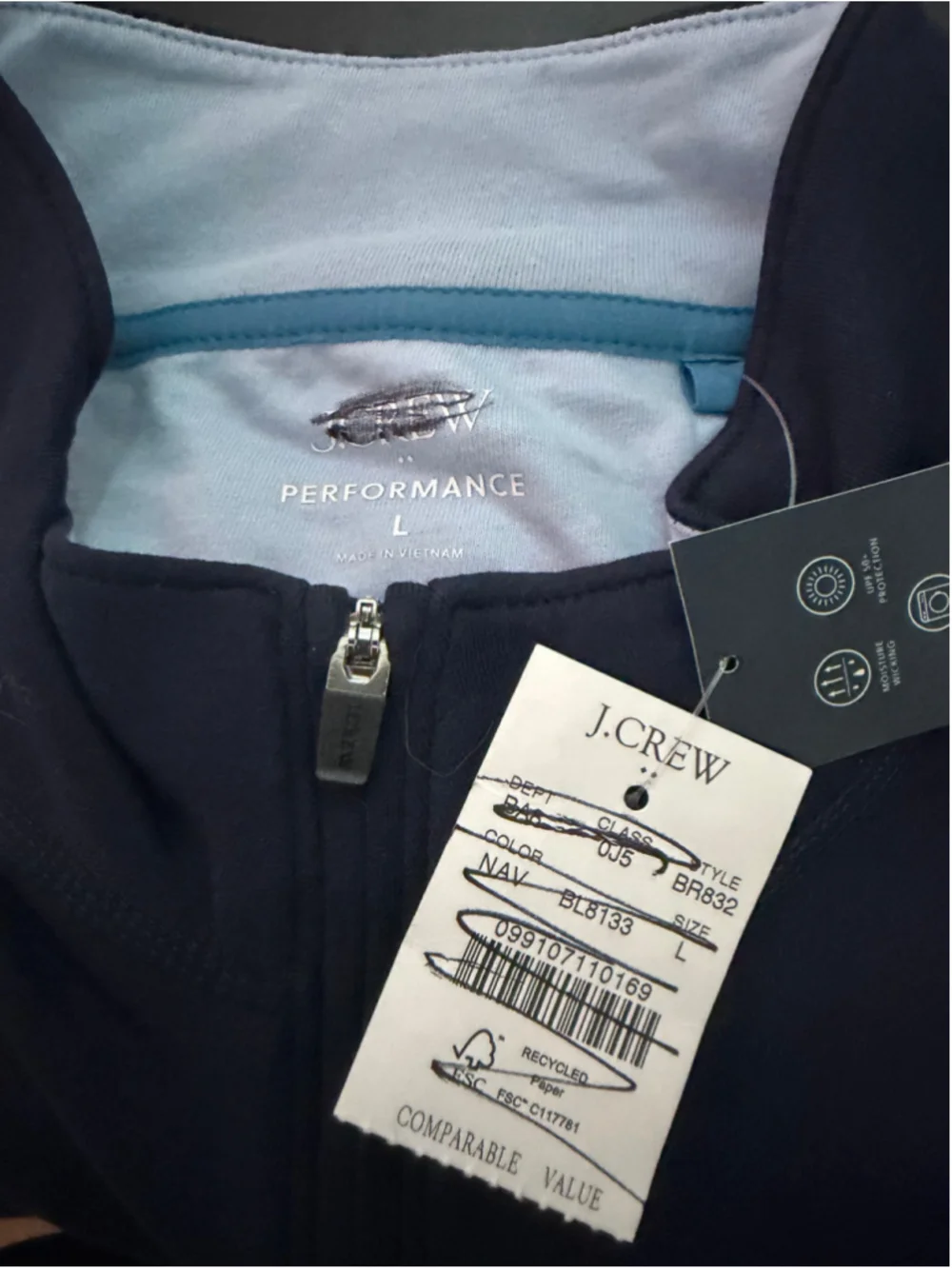 J.Crew Performance quarter-zip in blue size large